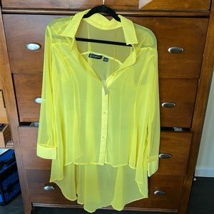 Hi low see through yellow collared shirt